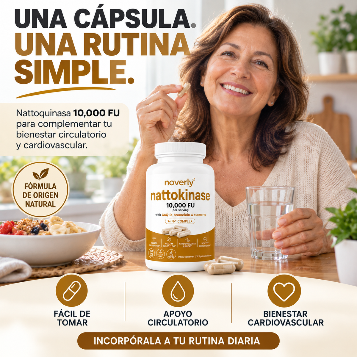 NATTOQUINASA 10,000 FU PARA APOYAR LA CIRCULACIÓN Y EL BIENESTAR CARDIOVASCULAR