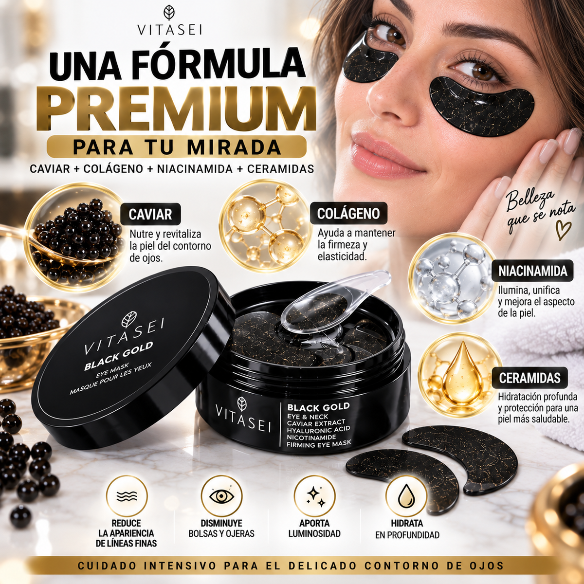 BLACK GOLD™ | PARCHES DE CAVIAR + COLÁGENO PARA EL CONTORNO DE OJOS