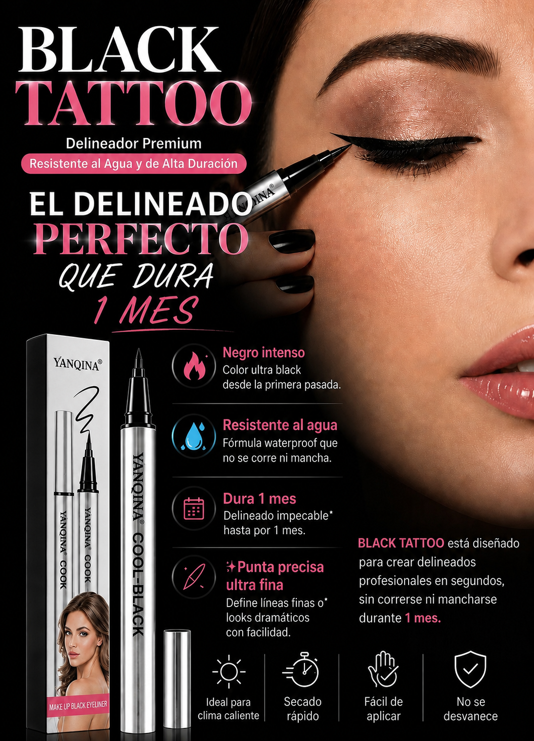 BLACK TATTOO™ DELINEADOR PREMIUM - EDICIÓN LIMITADA - RESISTENTE AL AGUA Y DE 1 MES DE DURACIÓN