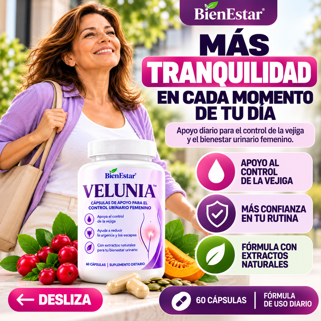 VELUNIA™ | CÁPSULAS DE APOYO PARA EL CONTROL URINARIO FEMENINO