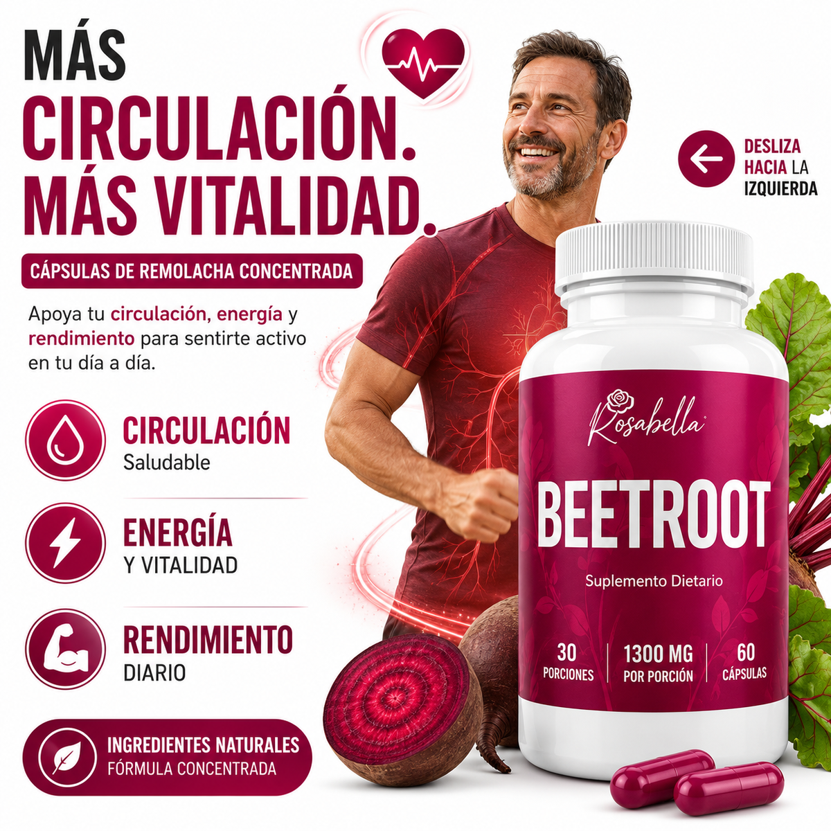 CÁPSULAS DE REMOLACHA CONCENTRADA PARA CIRCULACIÓN Y VITALIDAD.