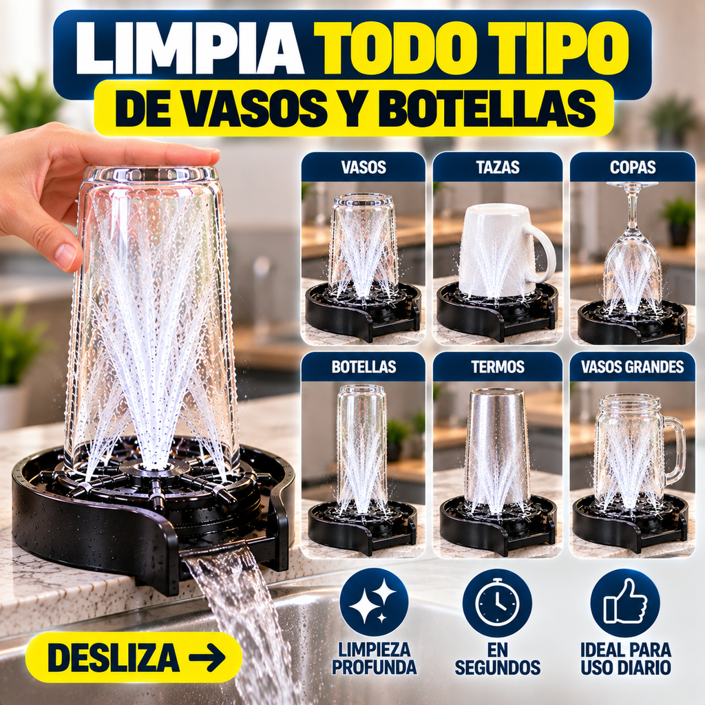 LAVAVASOS A PRESIÓN PARA COCINA + KIT DE CONEXIÓN - ¡LAVA VASOS, TAZAS Y BOTELLAS POR DENTRO EN SEGUNDOS!