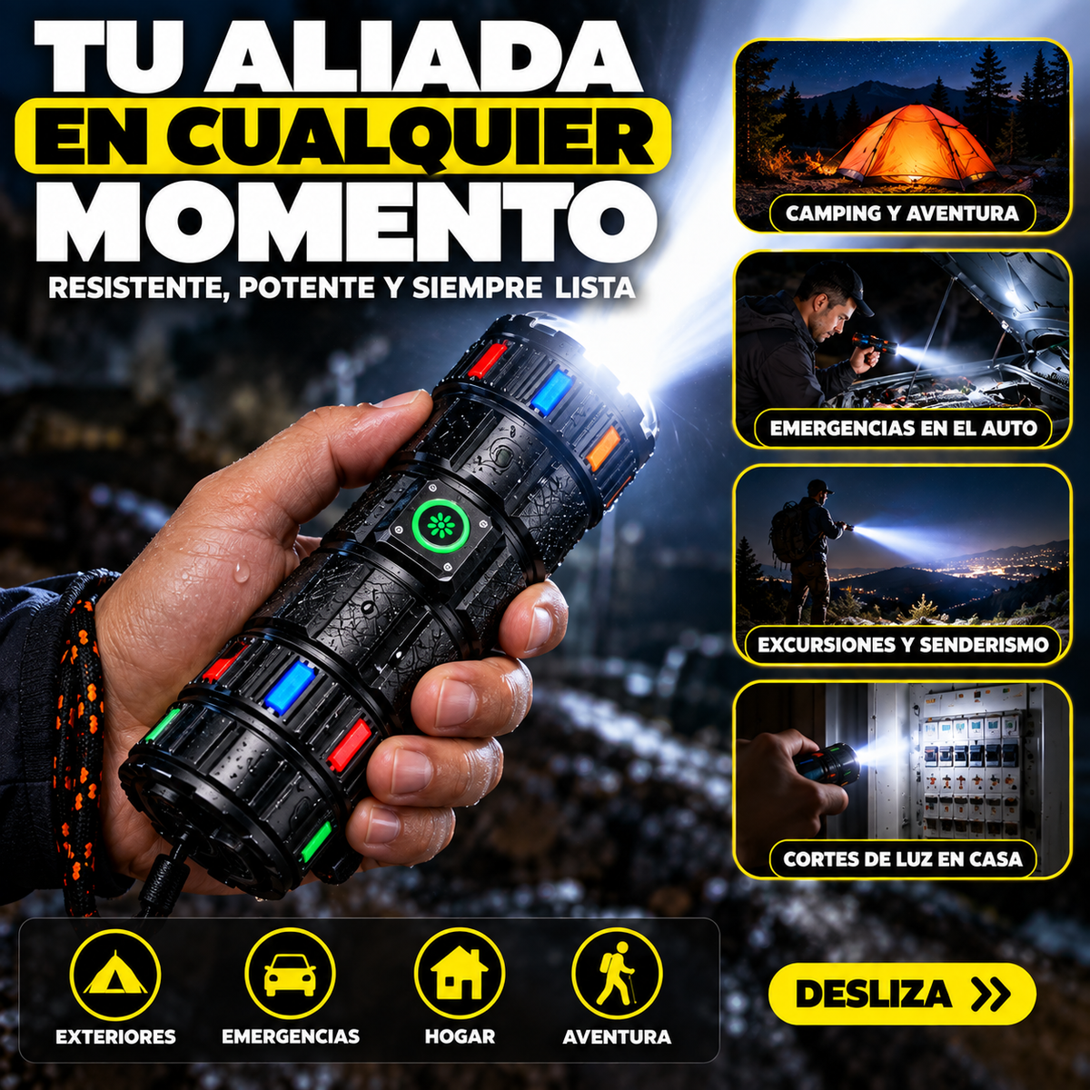 LINTERNA LED PROFESIONAL DE ALTA POTENCIA | ALCANCE DE 800 M + 12H DE DURACIÓN