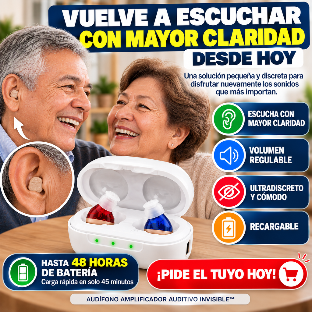 AUDÍFONO AMPLIFICADOR AUDITIVO INVISIBLE | RECARGABLE Y ULTRADISCRETO PARA ESCUCHAR CON MAYOR CLARIDAD