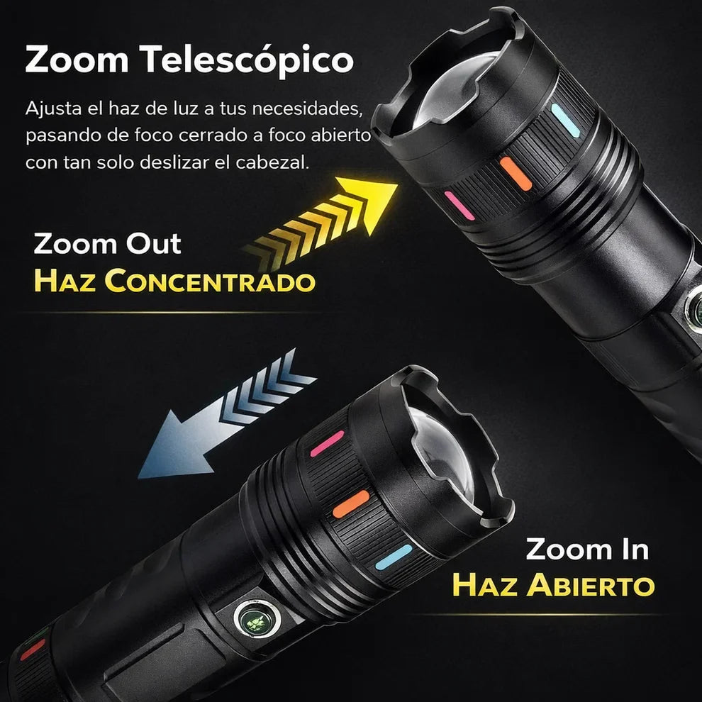 LINTERNA LED PROFESIONAL DE ALTA POTENCIA | ALCANCE DE 800 M + 12H DE DURACIÓN
