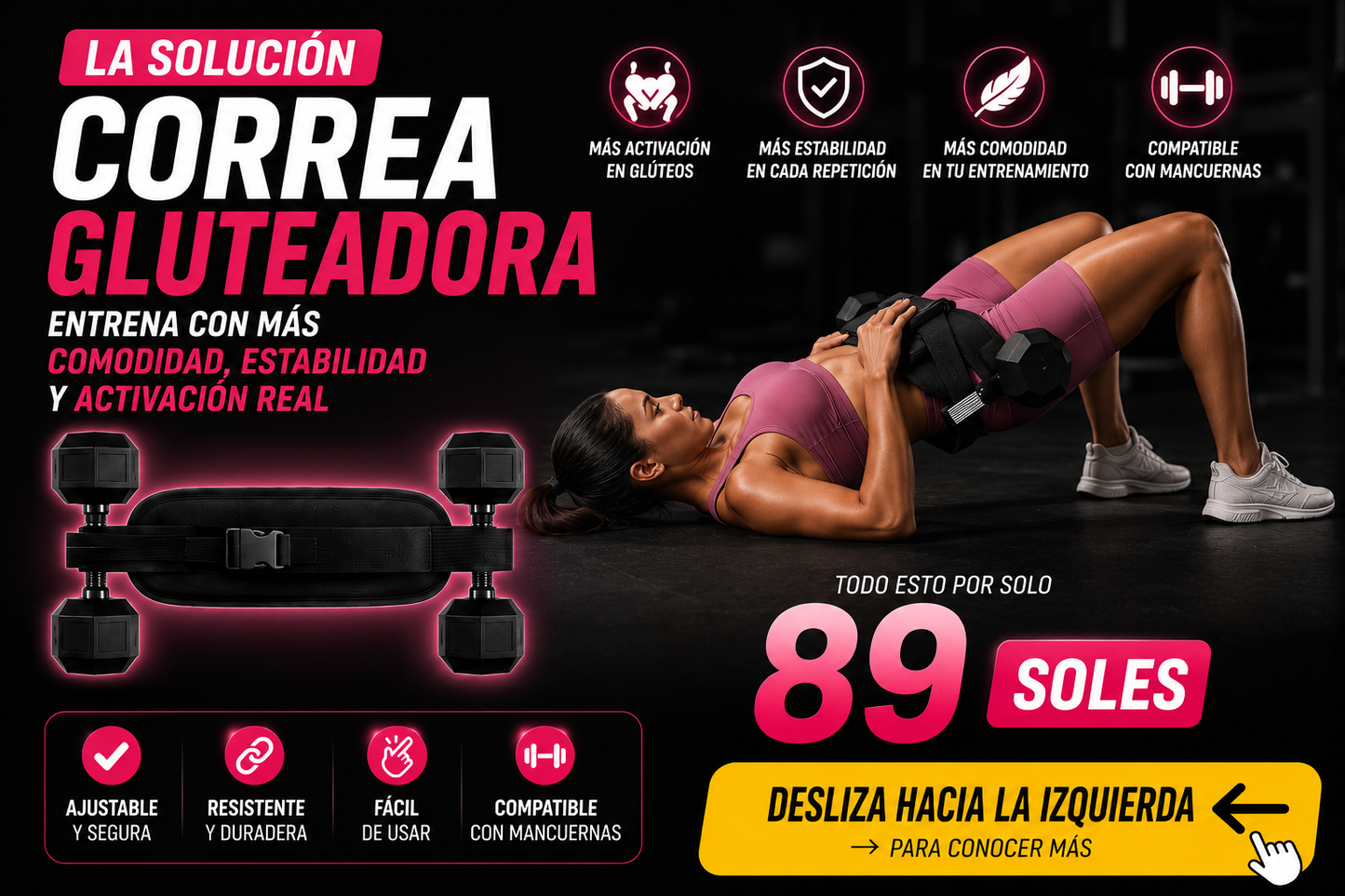 🚨SOLO POR HOY🚨 CORREA CRECE GLÚTEOS - 🎁 INCLUYE RUTINA DE ENTRENAMIENTO + PLAN DE ALIMENTACIÓN ✅