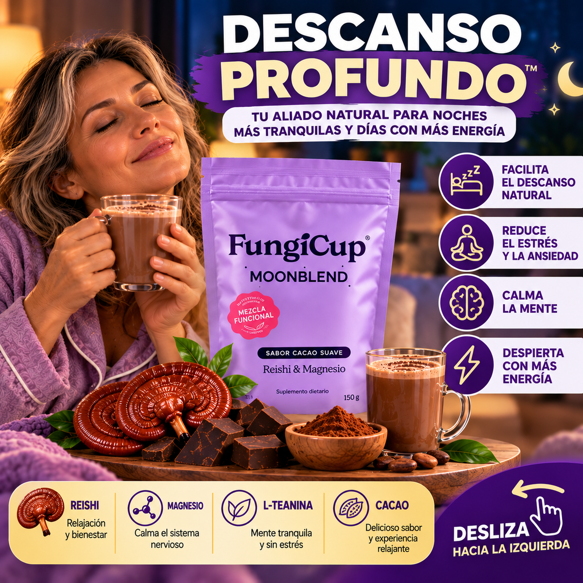 DESCANSO PROFUNDO™ | BEBIDA NOCTURNA CON MAGNESIO Y REISHI PARA FAVORECER UN SUEÑO REPARADOR