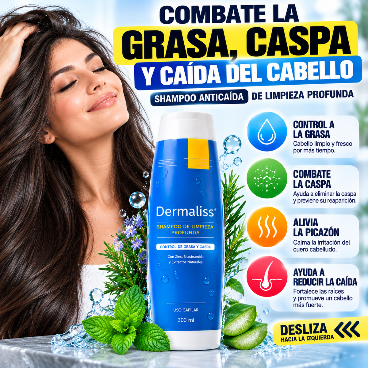 SHAMPOO DE LIMPIEZA PROFUNDA ANTICAÍDA DEL CABELLO PARA EL CONTROL DE GRASA Y CASPA