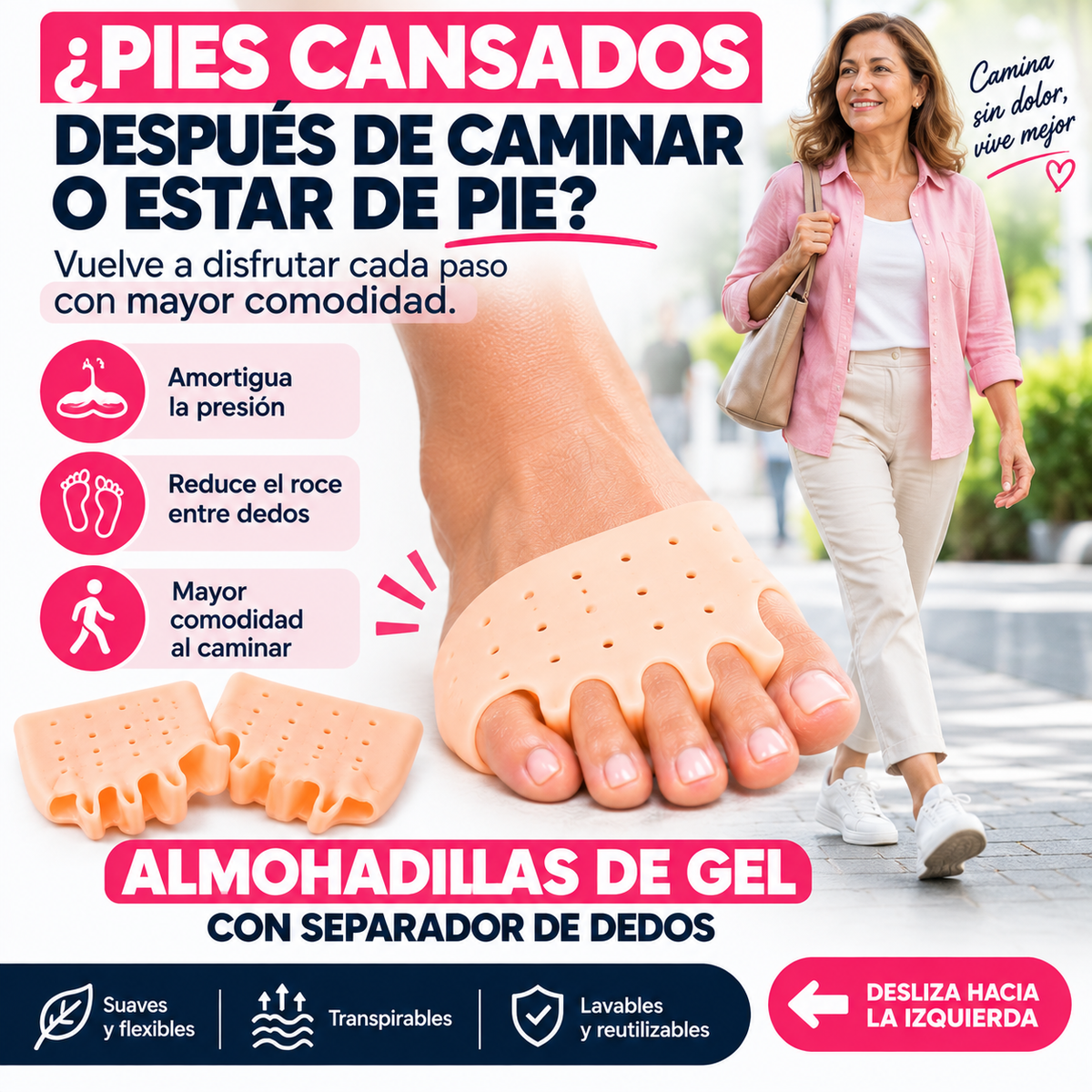 ALMOHADILLAS DE GEL PARA PIES CANSADOS CON SEPARADOR DE DEDOS