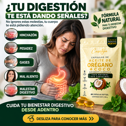 CÁPSULAS DE ACEITE DE ORÉGANO + COCO Fórmula natural con 80% de carvacrol para el bienestar digestivo