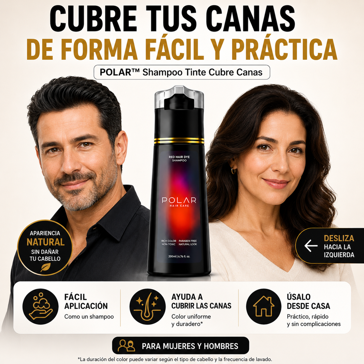 POLAR™ | Shampoo Tinte Cubre Canas de Apariencia Natural