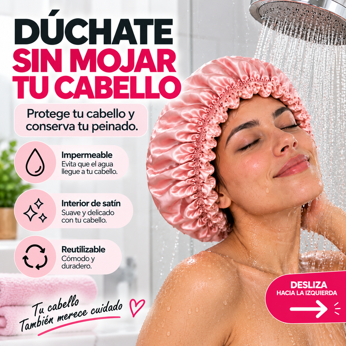 GORRO DE DUCHA IMPERMEABLE CON SATÍN