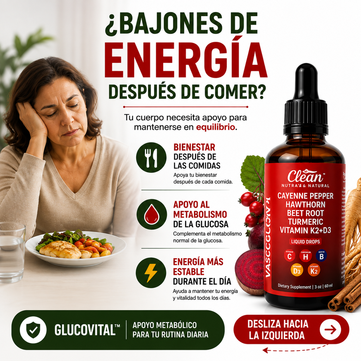 GLUCOVITAL™ Fórmula líquida con berberina y extractos naturales para regular la glucosa, la circulación y tu energía diaria.