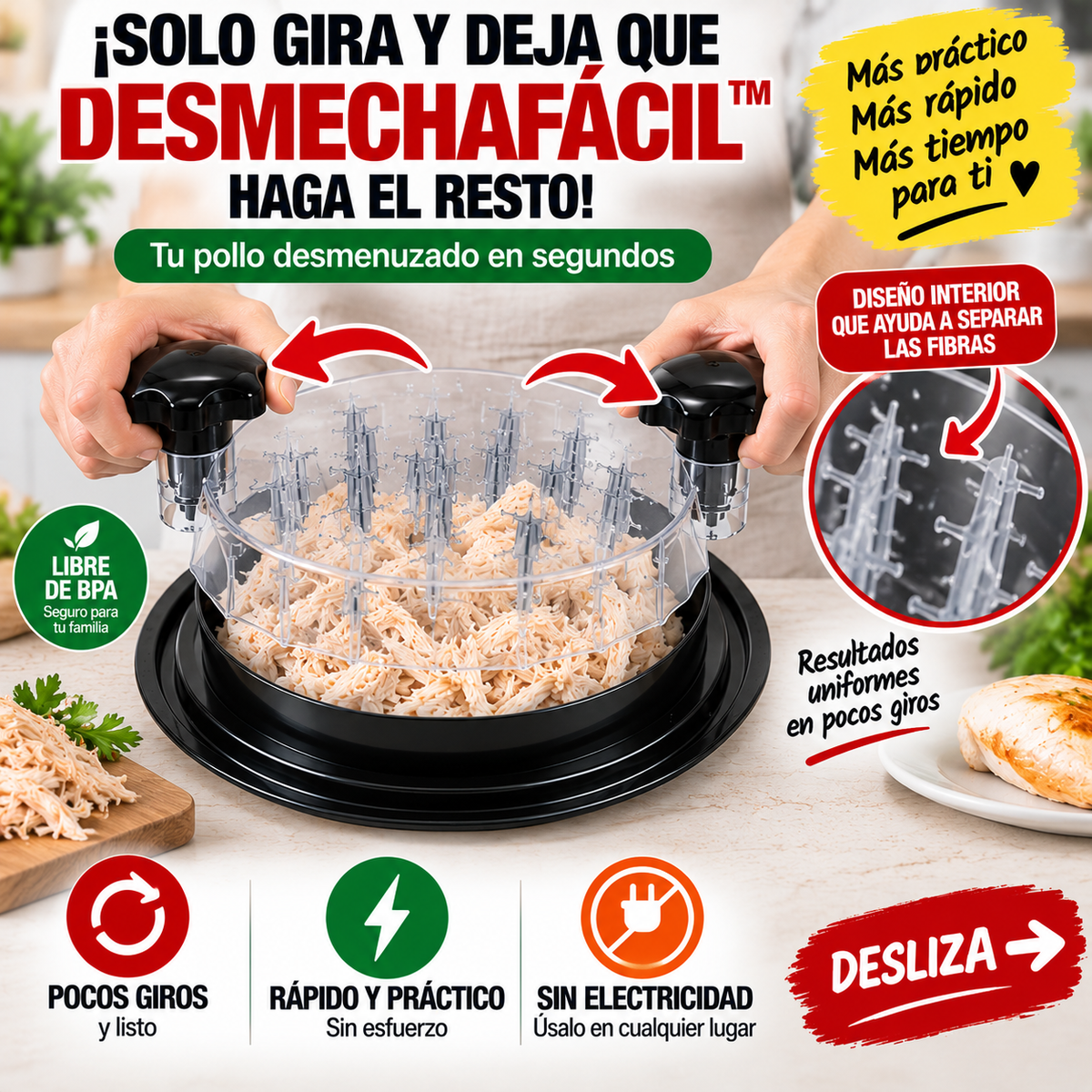 DESMECHAFÁCIL™ | Desmenuzador Manual de Pollo y Carne