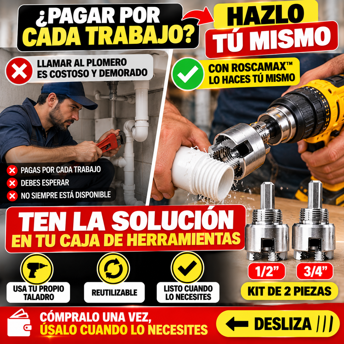 ROSCAMAX™ | Kit de Roscado Rápido para PVC