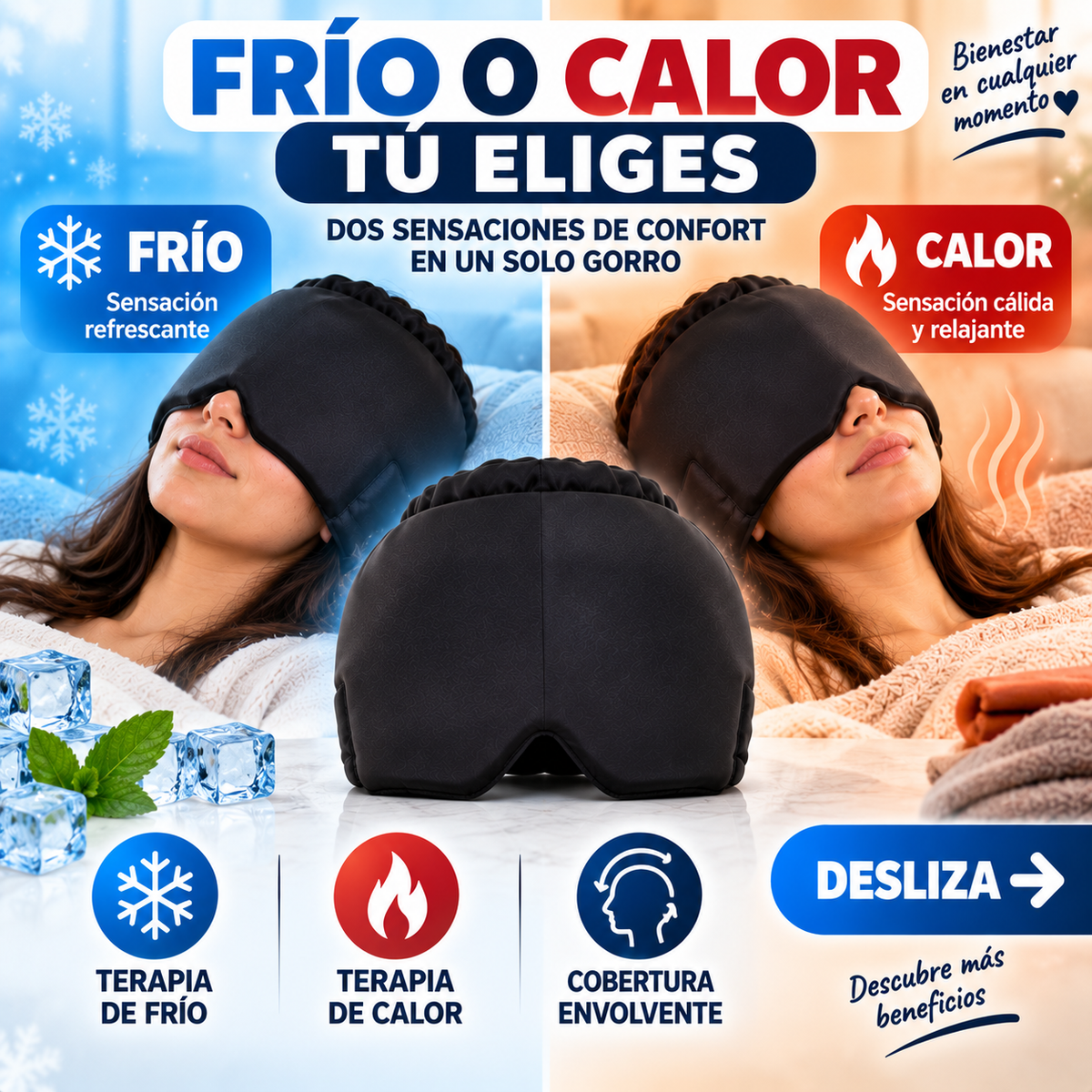 GORRO DE TERAPIA FRÍO Y CALOR PARA RELAJACIÓN