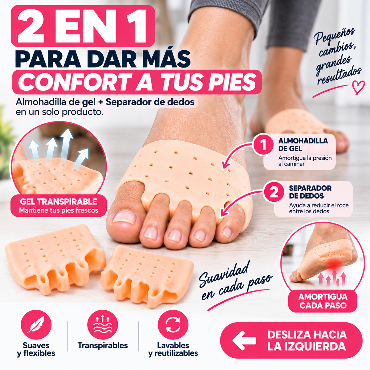 ALMOHADILLAS DE GEL PARA PIES CANSADOS CON SEPARADOR DE DEDOS