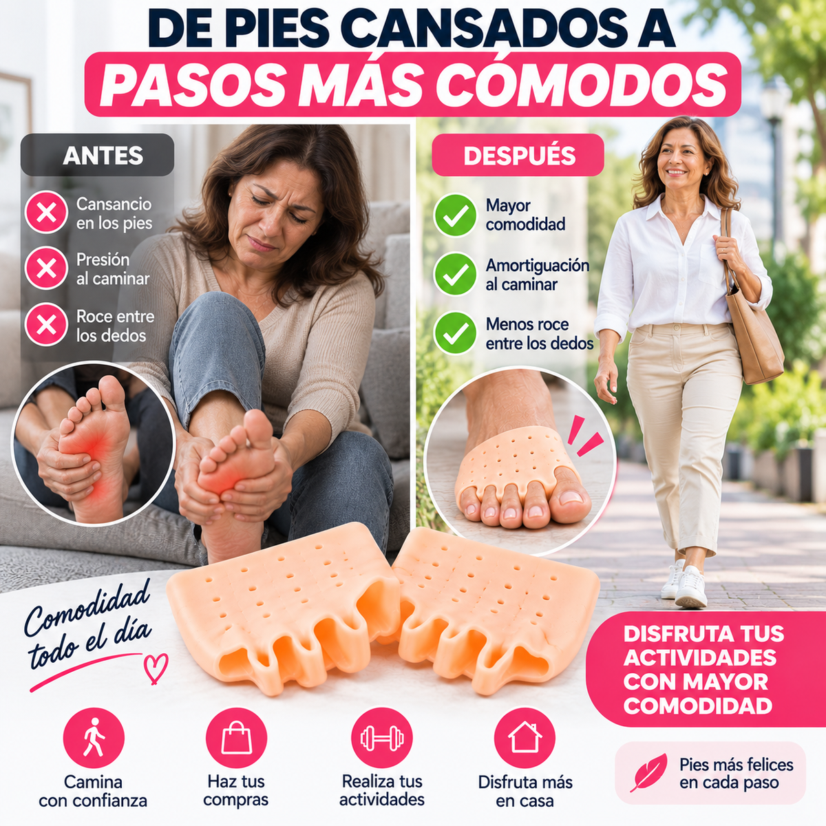 ALMOHADILLAS DE GEL PARA PIES CANSADOS CON SEPARADOR DE DEDOS