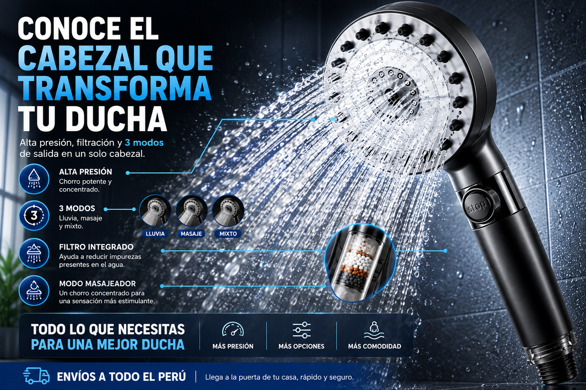 CABEZAL DE ALTA PRESIÓN CON SISTEMA DE FILTRACIÓN DE 3 MODOS DE SALIDA