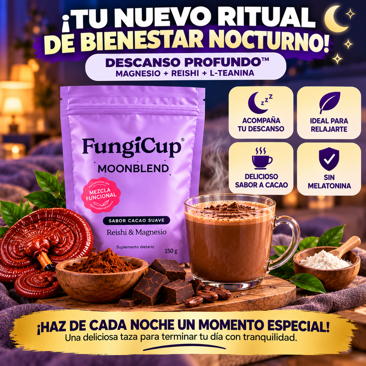 DESCANSO PROFUNDO™ | BEBIDA NOCTURNA CON MAGNESIO Y REISHI PARA FAVORECER UN SUEÑO REPARADOR