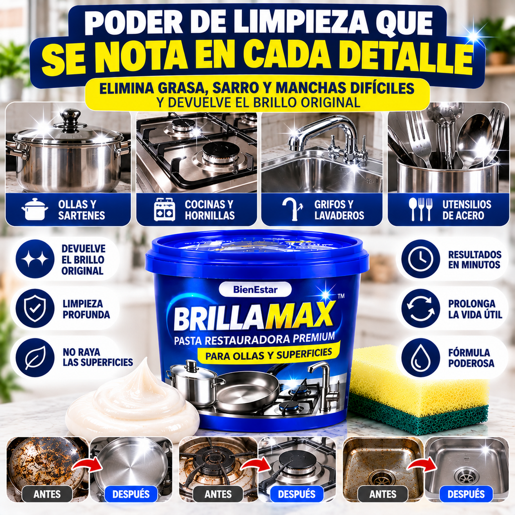 BRILLAMAX™ | PASTA RESTAURADORA PREMIUM PARA OLLAS Y SUPERFICIES
