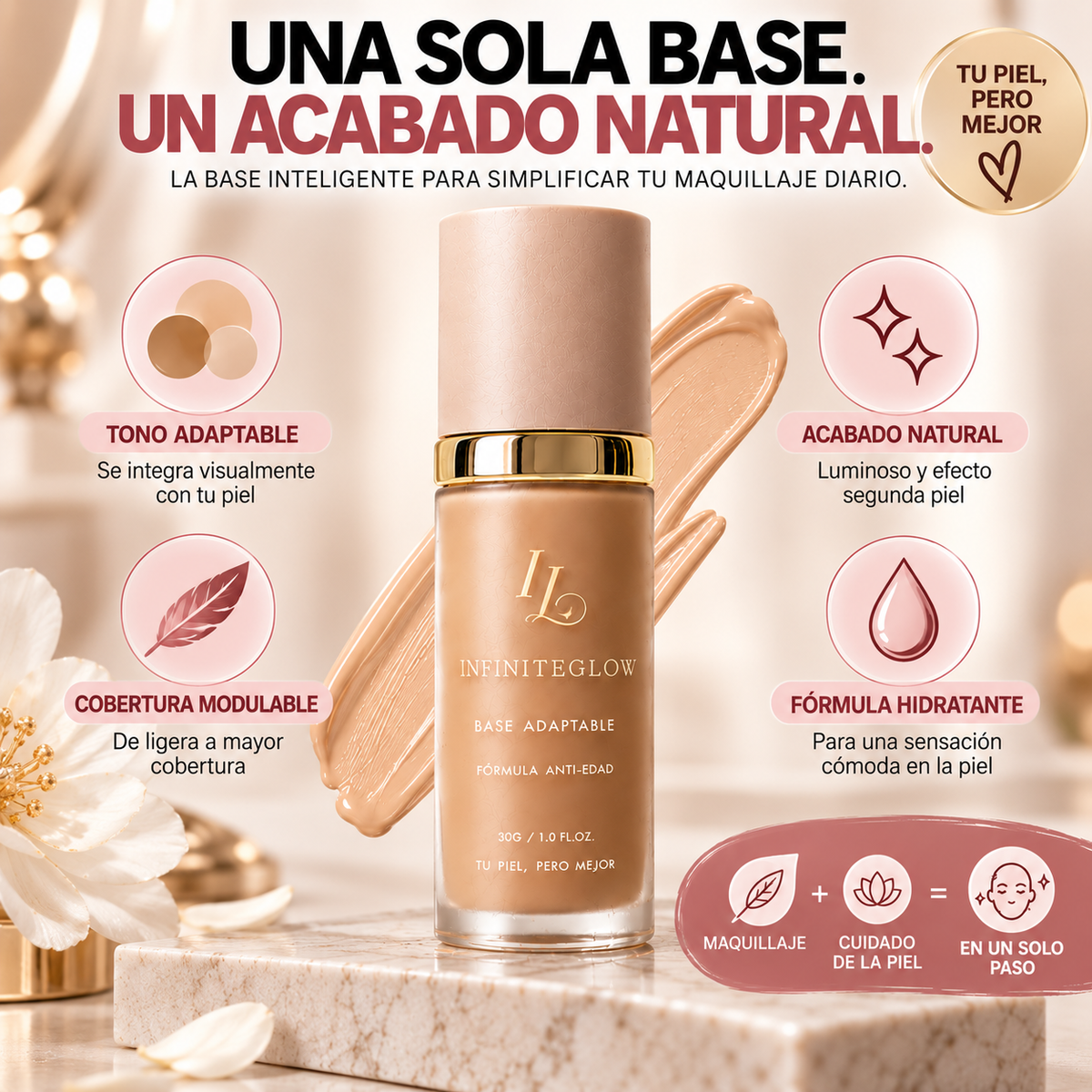 BASE INTELIGENTE ANTIEDAD DE ACABADO NATURAL QUE SE ADAPTA A TU TONO DE PIEL